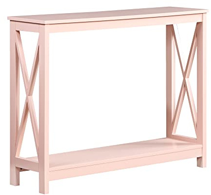 Convenience Concepts Oxford Console Table 39.5 - Sofa Table with Storage Shelf, Transitional Entryway Hall Table for Living Room and Bedroom, Display Foyer Table, Blush Pink