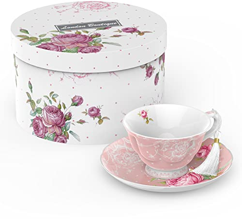 London Boutique Ensemble tasse à thé et soucoupe en porcelaine anglaise vintage Motif floral Rose 200 m