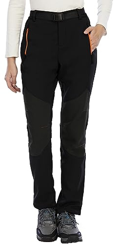 BenBoy Pantaloni Trekking Donna Invernali Impermeabili Sci Softshell Pantaloni Termici Neve Caldo Montagna Escursionismo Outdoor KZ3927W-Black-L