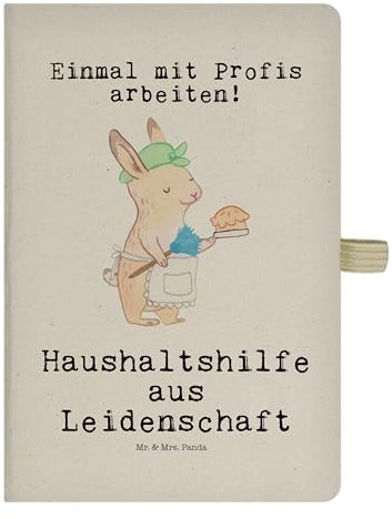 Mr. & Mrs. Panda DIN A5 Baumwoll Notizbuch Haushaltshilfe Leidenschaft - Geschenk, Rente, putzen, Schenken, Notizen, Adressbuch, Putzfrau,