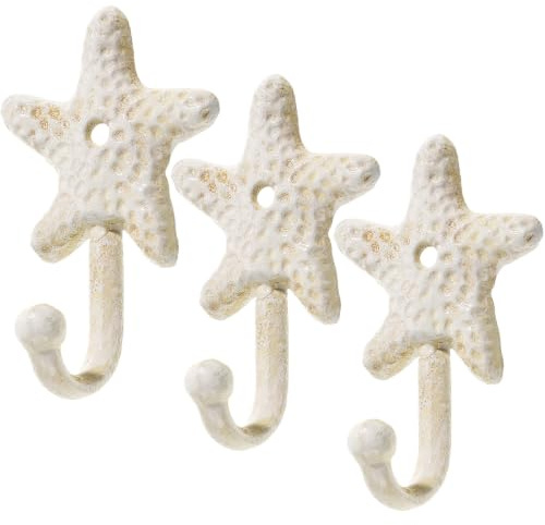 Cabilock 3 Piezas Ganchos De Estrella De Mar Ganchos Para Decoraciones Fundidas Perchas Para Bolsas Percheros Ganchos Ganchos de Pared Individuales para Toallas, decoración de Pared, diseño de