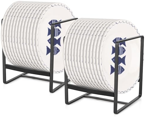 2er-Pack Tellerregal/ Abtropfgestell, Metall Tellerhalter Teller Organizer Schrank Multifunktional Tellerständer Küchenschrank Aufbewahrung Organizer für Teller Schneidebretter Topfdeckel, Schwarz - S