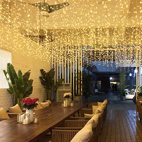 GTSYDING LED Icicle Lights, 16.4FT 216 LEDs 8 Modes Window Curtain Extendable Fairy Christmas Ceiling Dangling Hanging Twinkle Memory Lights for Home Decorations Outdoor Indoor Warm White, 5M
