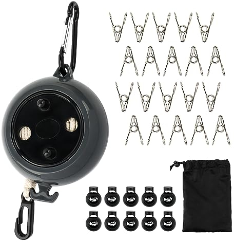 Wäscheleine Ausziehbar Set, 10m Verstellbare Tragbare, Anti Wicklungs Wäscheleine Mit Festen Schnallen, Wäscheklammern Und Aufbewahrungstasche