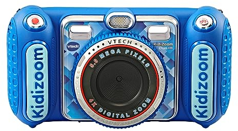 VTech Kidizoom Duo DX Blu, Macchina Fotografica per Bambini con +75 Filtri, Foto e Video, Doppia Fotocamera Anteriore e Posteriore, Scocca Antiurto, Lingua Italiana, Batterie Incluse, 3-12 Anni
