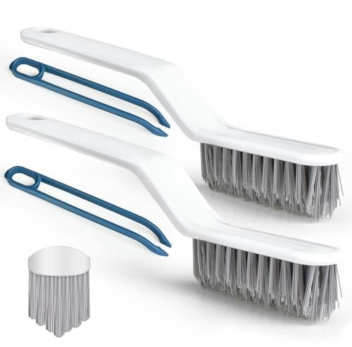 2 Pieces Grout Cleaner Brush with Tweezers Cleaning Tile and Scrub Brush Stiff Grout Cleaning Brushes for Window Track, Shower Door, Kitchen, Sink, Corner，White
