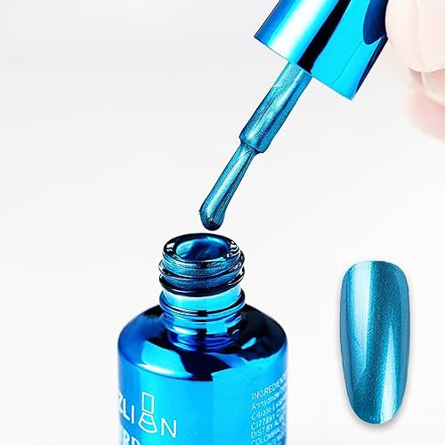 Blue Nail Polish Chrome Metal Nail Varnish, Mirror Quick Dry Metallic Effect No UV Needed Nail Art Polish Chrome Nail Polish