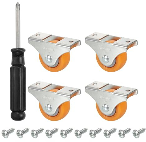 PATIKIL Mini Fixed Caster Wheel 1.5, 4 Pack MPA Rigid Roller with Bearing Metal Top Plate Screws for Furniture Small Cart, Orange