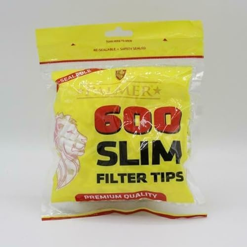(3000 Filters) 5 x 600 Palmer Resealable Large Bag Slim Cigarette Filter Tips