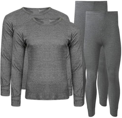 Pack of 2 Men's Extreme Thermal Underwear Set, Long Sleeve Top & Long Johns Set, Winter Thermals (Charcoal, L)