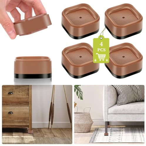 Yookwutar 4 Pack Furniture Risers 1 Inch, Adjustable Bed Risers Heavy Duty for Table Desk Couch Chair Sofa Cabinet Bed Legs Dorm, Square Stackable Bed Raisers Blocks Lift Height 1, 2 or 3, Brown