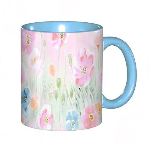 Kaffeebecher Mug,Aquarell handgemalte Paisley-Rosen-Pfingstrosen-Blume, fleischige Landschaft,kaffeebecher porzellan, tasse Füllmenge 330 ml - sehr interessante bedruckte Teetassen