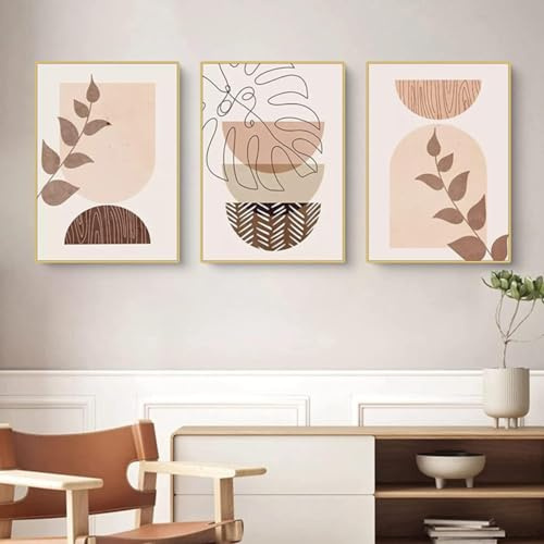 Moderne Abstrakt Kunst Wandbilder Bohemian Poster Set Aesthetic Pflanze Bilder Boho Deko Bilder,Ohne Rahmen (Poster-04,3Pcs-40x60cm)