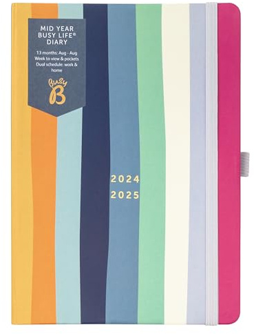 Busy B - Agenda Busy Life metà anno Agosto 2024 - Agosto 2025 - Diario accademico settimanale A5 a striscia con formato tascabile, passante per penna, nastro segnapagina e banda elastica di chiusura