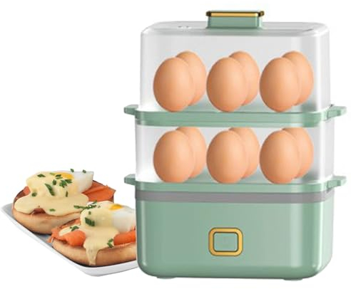 WBRSybUK Hervidor De Huevos, Hervidor Y Cazador Furtivo De Huevos 2 En 1, Capacidad Para 12 Huevos, Hervidor De Huevos Eléctrico De Doble Capa De 250 W Vaporizador De Caldera De Huevos Fácil De Usar