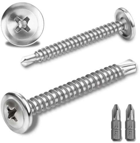 100 Piezas Tornillos Roscachapas 4.2 x 38MM - Tornillos Autotaladrantes 410 - Acero Inoxidable - Tornillo Roscachapa - Autorroscantes - Cabeza Plana - Inox - Panel Sandwich (Plata)