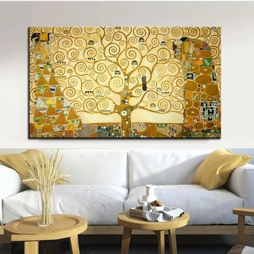 JACBON Famoso dipinto d'arte Gustav Klimt Albero della vita Dipinto ad olio su tela Poster e stampe Immagine di arte della parete per soggiorno 80x150 cm Senza cornice