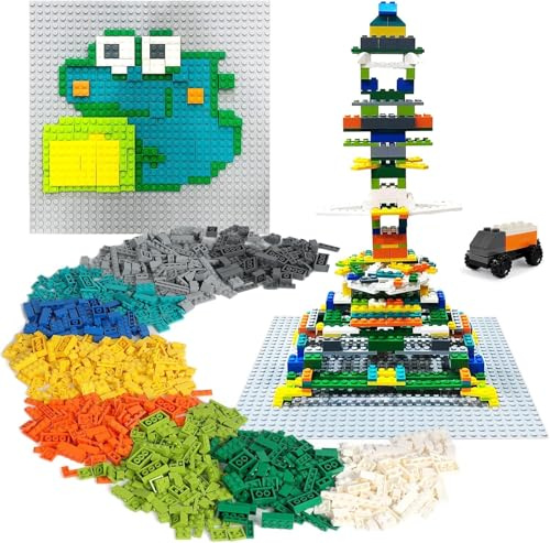 ekuzi 1200 pcs Imagination-Building Blocks Set für Kinder,kompatibel mit Steine - Classic, Enthält Doppelseitige und Einseitige Grundplatten, Vielzahl von Zubehör, um Die Fantasie Zu Wecken