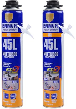 Espuma de Poliuretano de Alta Expansión Multiuso, 750 ml, con Cánula - Aislamiento Efectivo Contra Calor, Frío, Corrientes de Aire, Ruido y Humedad - Pack de 2 Unidades