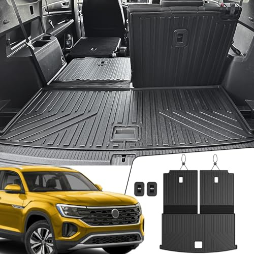 JOULARISE Cargo Mat with Backrest Mats for Volkswagen VW Atlas 6/7 Seats 2018-2025 2026 Car Mat Accessories(Not Fit Cross Sport), All Weather TPE Trunk Cargo Liner(Cargo Mat with Backrest Mats)