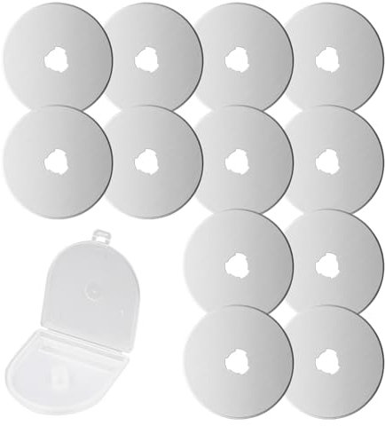12 Stück Rundklingen-Cutter, 45mm Rollschneider Ersatz Klingen, mit Aufbewahrungskoffer, Edelstahl Klinge Rollschneider für Quilten, Papier, Stoff, Scrapbooking, Nähen, Stoffschneider