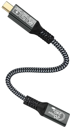 CAKOBLE USB C VerlängerungsKabel 0.25M, USB Typ C 3.2 Stecker auf Buchse Verlängerungskabel 20Gpbs/240W und 4K@60Hz kompatibel mit MacBook Pro/Air, iPhone 16/15 Pro Max,Galaxy S24/S23 Steam Deck