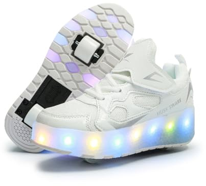 Zapatillas para niños, Zapatillas de Skateboard con Dos Ruedas, luz Ajustable con Cambio de Color, Carga USB, universales para Chicos y Chicas, Negro, Rosa, Oro, Plata, Blanco 27–40 EU.