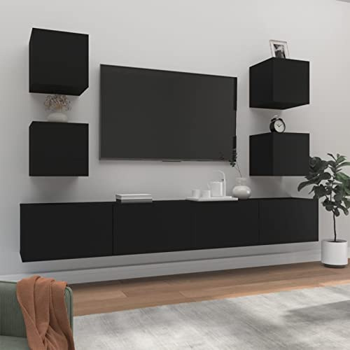 IKAYAA Set Mobile TV 6 Pz - Parete Attrezzata Soggiorno Sospesa - Mobili Porta TV Moderno - Nero