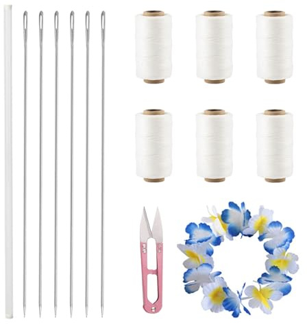 Kit de agujas Lei, 6 agujas de coser extralargas de 14 pulgadas, 6 rollos de cordel de aguja Lei, 1 tubo de almacenamiento de agujas Lei, tijeras de costura, agujas largas de tapicería para bricolaje,