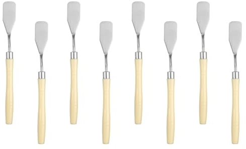 sourcing map 8pcs Palette Knife Painting Tool 6.5 Flat Head Stainless Steel Blade Plastic Handle Spatula Painting Pallet Knife for Oil Acrylic Canvas, Beige