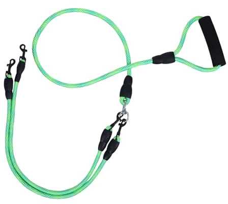 1 laisse à double extrémité pour chiens - Laisse pour petits chiots - Pour promener 2 chiens - Sans nœuds - Parfaite pour la marche et le dressage (petits chiots d'environ 8 kg) - Vert