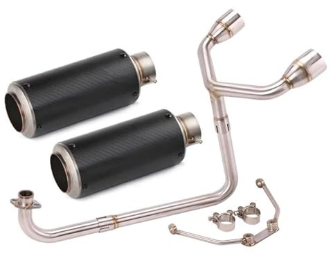 GuyAna Exhaust muffler Motorcycle Muffler Silencer Exhaust Stainless Steel Exhaust Double Hole Muffler 51mm Front Link Pipe Accessories For H-ONDA Grom MSX 125 SF 125(Black- Silver)