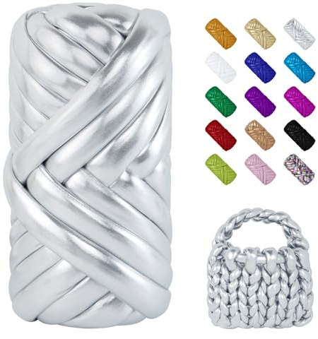 LEREATI Strickschlauch Armstricken Wolle 250g Metallisch Dickes Garn Chunky Yarn Schlauchgarn zum Handstricken Tasche, Körbe, Kissen, Haustierkorb (Silber)
