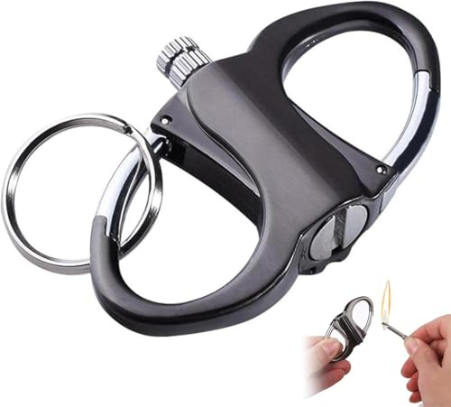 Pelinuar Metal Keychain Lighter,2025 New Lighter Key Chain,Fire Starter Key Ring, Permanent Match Keychain, Novelty Metal Match Keychains, Mini Waterproof Lighters for Outdoor Car and Home (Black)