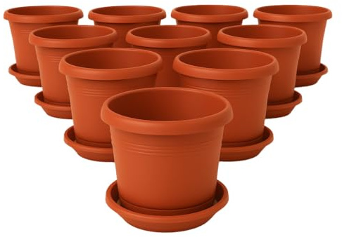 2friends Set di 8 eleganti vasi di fiori di terracotta di grandi dimensioni: 30 cm di alta qualità con piattino – vaso di fiori tedesco grande per tutte le condizioni