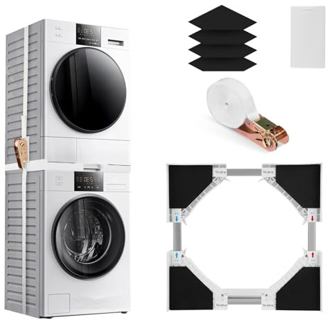 Kit di Accatastamento per Lavatrici, Kit di Sovrapposizione Universale con Cinghie Cricchetto, Telaio Intermedio Universale Estensibile per 50-70 cm Lavatrice e Asciugatrice