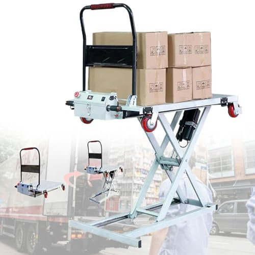 QIUFANGY Piattaforma elevatrice elettrica a pantografo Singolo, pianale con Portata 300 kg, Piattaforma elevatrice idraulica a pantografo con 4 Ruote Adatta al Trasporto e al carico di Materiali
