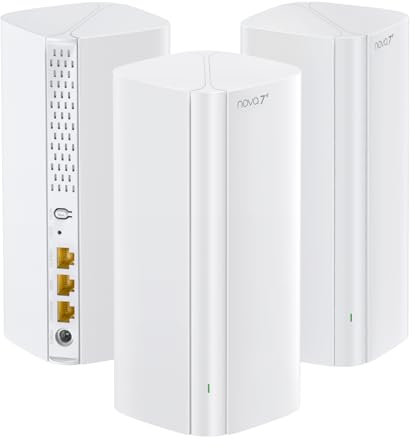 Tenda Nova ME3 Pro Sistema Mesh Wi-Fi 7 - BE3600 Doppia Banda (2.4 GHz: 688 Mbps, 5 GHz: 2882 Mbps), Copertura fino a 325 m² - 3 Porte Gigabit per unità, NFC, WPA3, MLO, 4K-QAM, 3 Pezzi