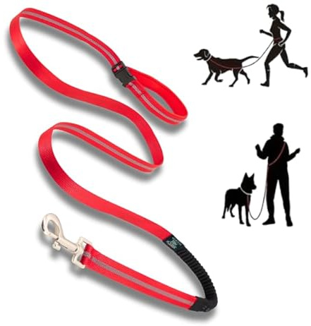 Lalazoo Adventure Joggingleine Hund mit Stoßdämpfer – Freihandleine 180 cm Verstellbar Reflektierend Gepolstert Robust Wasserdicht – Für Kleine Mittelgroße Große Hunde – Joggen Wandern – Rot, M