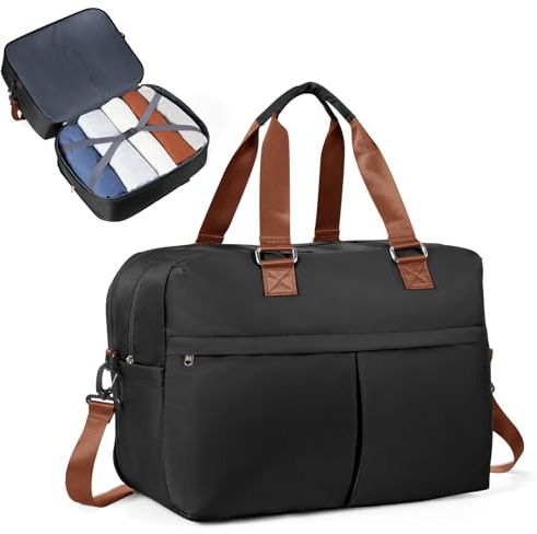 Resväska Duffelväska dam 45x36x20 Easyjet Handbagageväska Sportväska Weekendväska Badväska Vattentät resväska Duffelväska Fitnessväska Träningsväska Sjukhusväska Expanderbar,B05-Svartbrun
