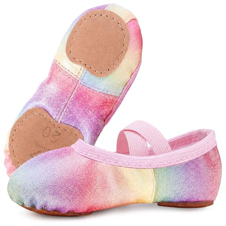 GroYolan Chaussons de Ballet Fille à Semelle Fendue Pailletés, Pantoufles de Danse Souples Antidérapantes avec Élastiques Croisés, Chaussures de Ballet Enfant/Tout-Petit Cours Spectacles Gymnastique