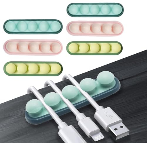 ZPTEE Cable Organiser Clips for Desk & Car – 6 Pack Silicone Cable Tidy Holders | Matte Macaron Dual-Scene Wire Clips with Strong Adhesive | Protects Cables, Declutters & Calms Your Space