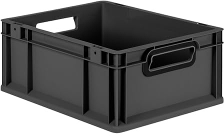 PROREGAL Eurobox NextGen Color | HxBxT 17x30x40cm | 16 Liter | Griffe schwarz offen | Glatter Boden | Schwarz | Eurobehälter, Transportbox, Transportbehälter, Stapelbehälter