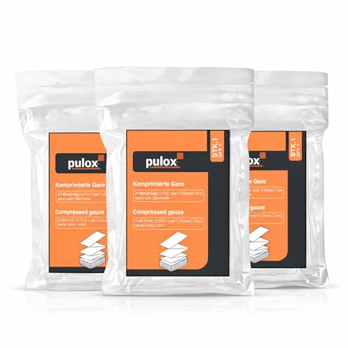 Pulox komprimerad gasväv – 3x steril gasvävskompress Bandage Akutförband 11,43 cm x 3,75 m