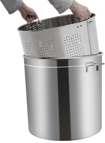 Olla para sopa de 50 L, de acero inoxidable con tapa y cesta, cocinar al vapor, freír y filtrar rápidamente con cocinas de gas, cocinas eléctricas, cocinas de inducción y llamas abiertas. Compatible