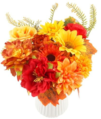 LEIMEND 3Pezzi Fiori Artificiali Autunnali Fiori Finti da Esterno Interno | Bouquet Decorazioni Autunnali Adatto per Decorazioni di Casa Giardino Veranda Finestre e Tavoli