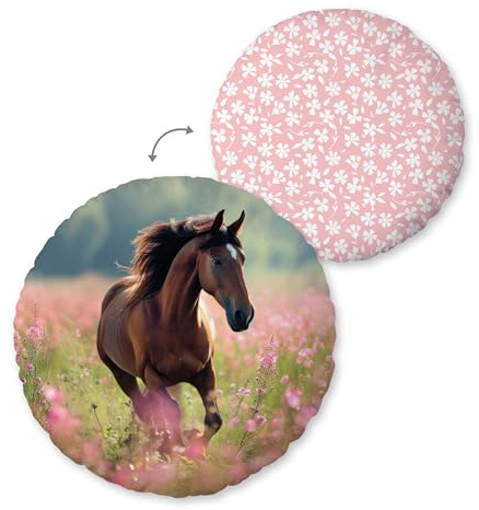 Herding Young Collection Rundkissen, Pferd, Ø 50 cm, 100% Polyester, Mehrfarbig