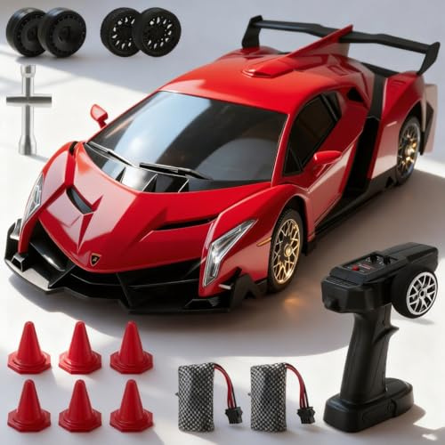 Lamborghini RC Drift Auto, 1:18 4WD High Speed RC Drift Auto mit Vollproportionale Drosselklappe Und LED Leuchten, Offiziell Lizenzierte RC Lamborghini Drift Car für Jungen ab 6 7 8 9 10 11 12+ Jahre
