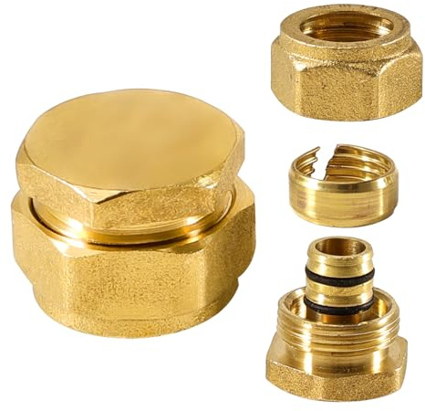 2 Stück Schraubfitting Stopfen 16 x 2mm,Endstopfen für 1216 Aluverbundrohr | Messing Schraubfitting Übergang, klemmverschraubung 16x2 für Mehrschichtverbundrohr Aluverbundrohr DVGW