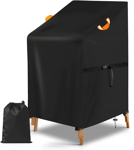 Votoko Copertura Sedie Esterno, Impermeabile in tessuto Oxford 420D, Telo Coprisedie da Giardino Neve Pioggia Antivento Polvere Raggi UV 65x65x75/120CM Copertura per sedie da giardino